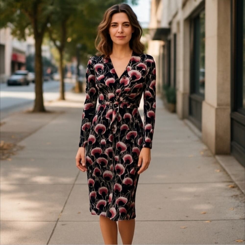 BCBGMaxAzria Boho Floral Midi Dress Size XS